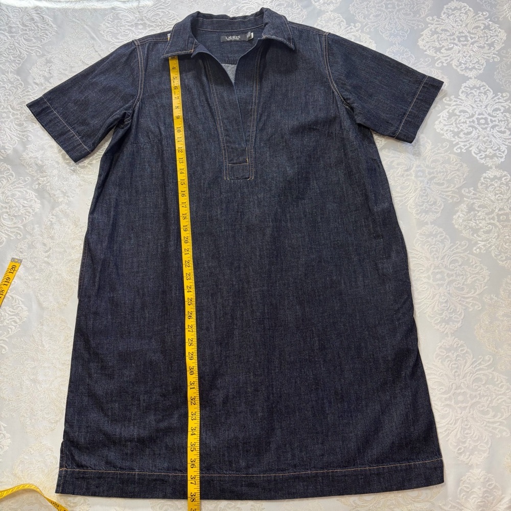Lauren Ralph Lauren Denim Shift Dress With Point Collar Dark Wash Size 1X - Picture 6 of 10